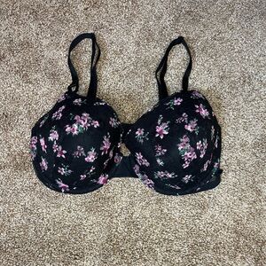 Victoria's Secret Black and Pink Floral Bra